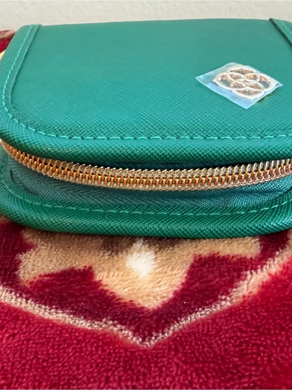 Kendra Scott Small Green Zip Travel Jewelry Case Organizer Gold Tone